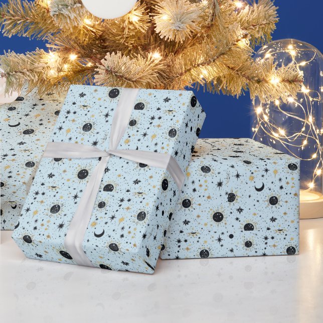 Sonnenmondstars aus Schwarz, Gold und Blau Geschenkpapier (Feiertage)