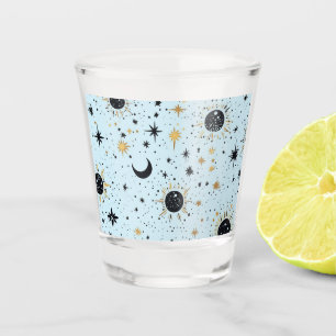 Sonnenmondstars aus Schwarz, Gold und Blau Schnapsglas
