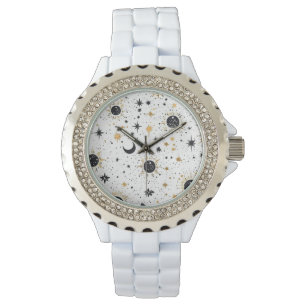 Sonnenmondstars aus Schwarz und Gold Armbanduhr
