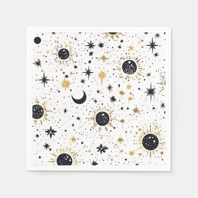 Sonnenmondstars aus Schwarz und Gold Serviette (Vorderseite)