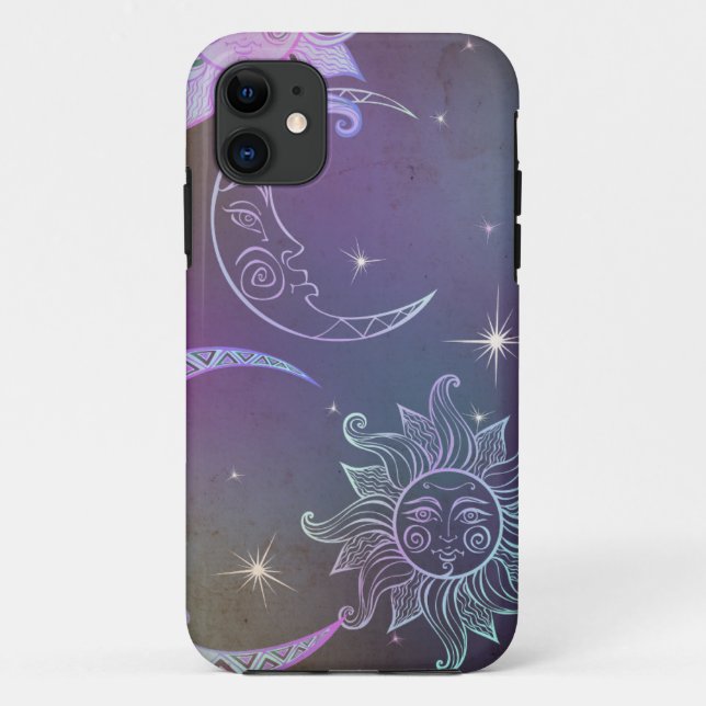 Sonnenmondstars lila Retro-Boho-Chic Case-Mate iPhone Hülle (Rückseite)