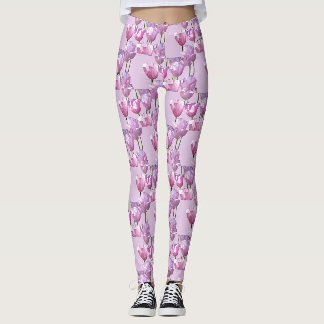 Sonnenrosa Tulips Muster Legierung Leggings (Vorderseite)