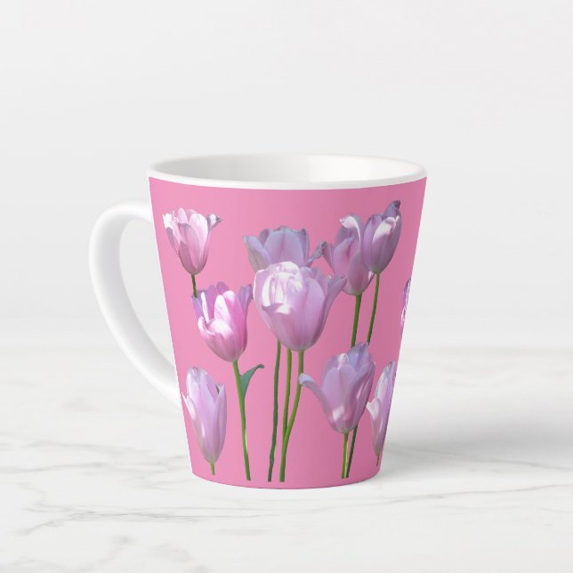 Sonnenrosa Tulpen Kruste. BC Pink Latte Tasse (Linke Ecke)