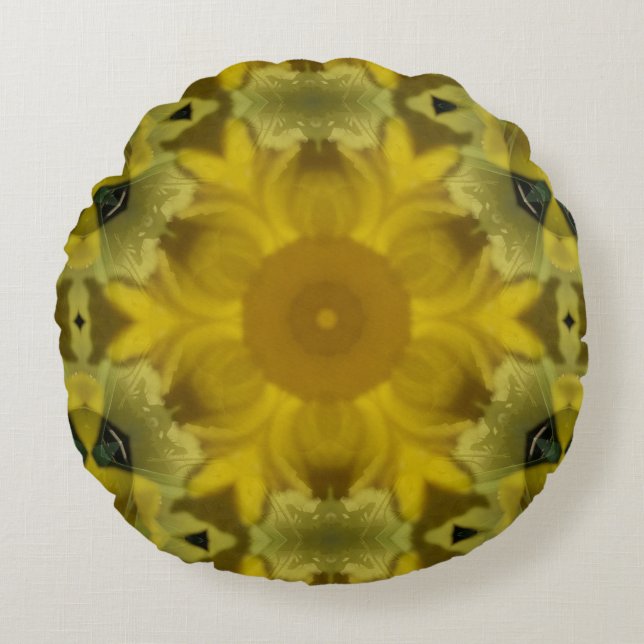 Sonnenschein Blume Burst Golden Rundes Kissen (Vorderseite)