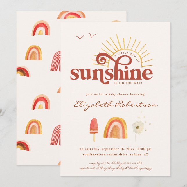 Sonnenschein | Boho Baby Shower Einladung (Vorne/Hinten)