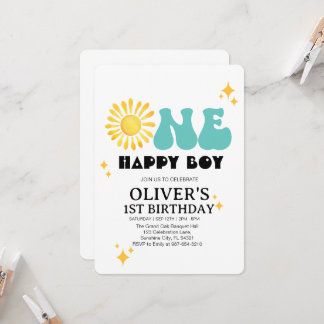 Sonnenschein, Boho One Happy Boy Erster Geburtstag Einladung