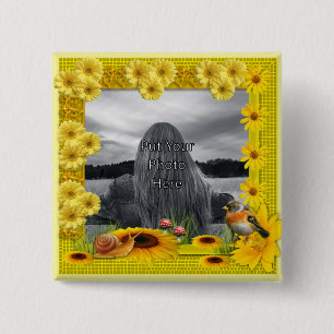 Sonnenschein-gelber Sonnenblume-Foto-Rahmen Button