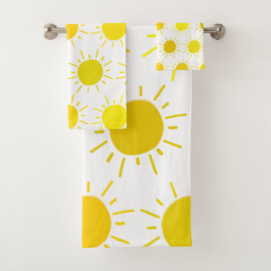 Sonnenschein gemalt whimsical gelbe Sonne Badhandtuch Set
