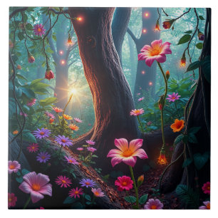 Sonnenschein in einem Whimsical Fairy Forest Fliese