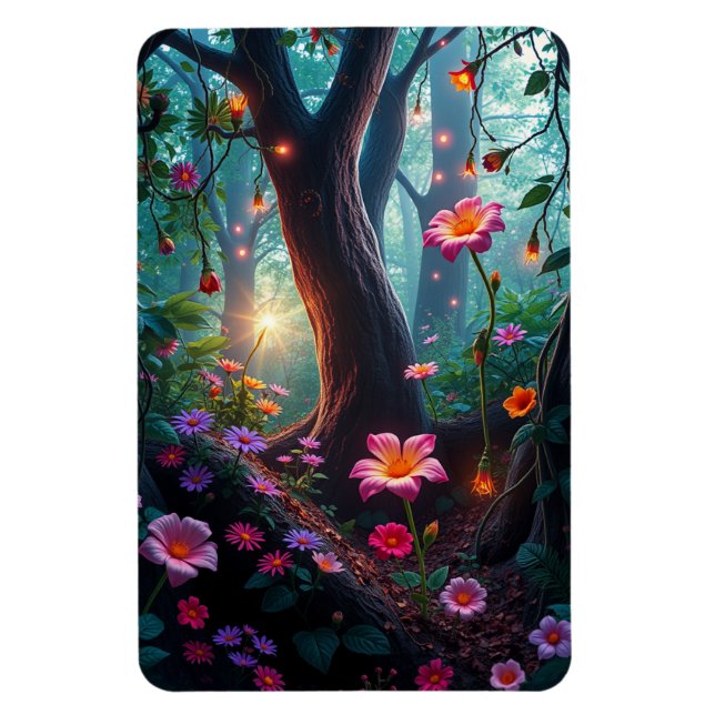 Sonnenschein in einem Whimsical Fairy Forest Magnet (Vertikal)