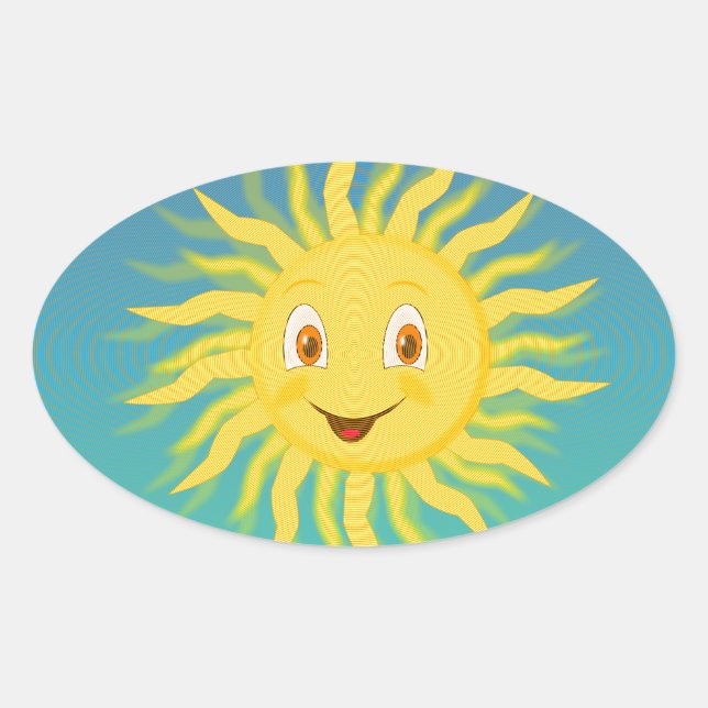 Sonnenschein mit kreisförmigen Linien Ovaler Aufkleber (Vorderseite)