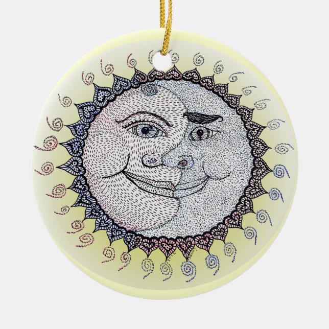 Sonnenschein-/Mond-Verzierung Keramikornament (Vorne)