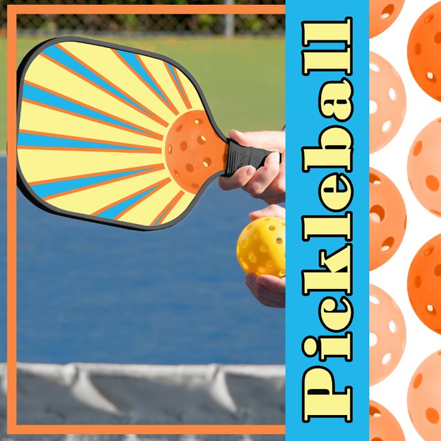Sonnenschein Orange Pickleball Gelbe Liegen am Was Schläger (Sunshine Orange Pickleball Yellow Sunbeams on Blue Pickleball Paddle)