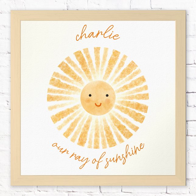 Sonnenschein Personalisiertes Kinderzimmer Dekor P Poster (Our ray of sunshine personalized custom text happy watercolor sun poster for nursery decor)
