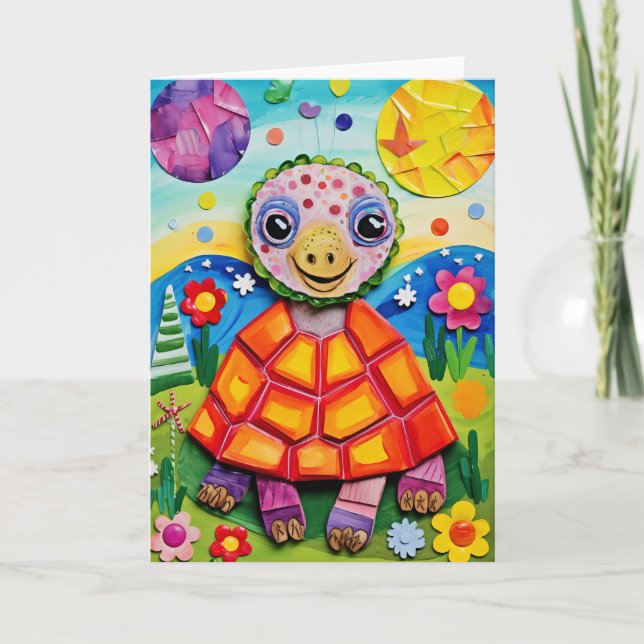 Sonnenschein-Schildkröte: Niedliche Kindergeburtst Karte (Vorderseite)