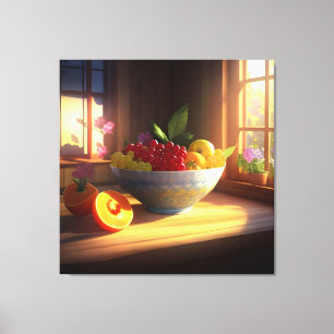 Sonnenschein-Schüssel mit Obst und Blume 2 Leinwanddruck