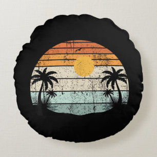 Sonnenschein Sommer Stimmung Palmen Strand Retro T Rundes Kissen