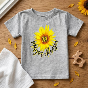 Sonnenschein Sonnenblume + Monogramm Name   Ankünd Baby T-shirt