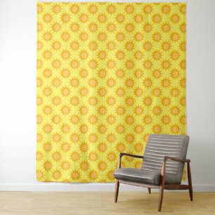 Sonnenschein-Sonnenmuster-Design auf Gelb  Wandteppich