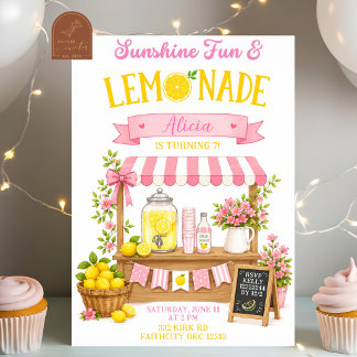 Sonnenschein-Spaß-Limonade-Rosa-Mädchen-Geburtstag Einladung