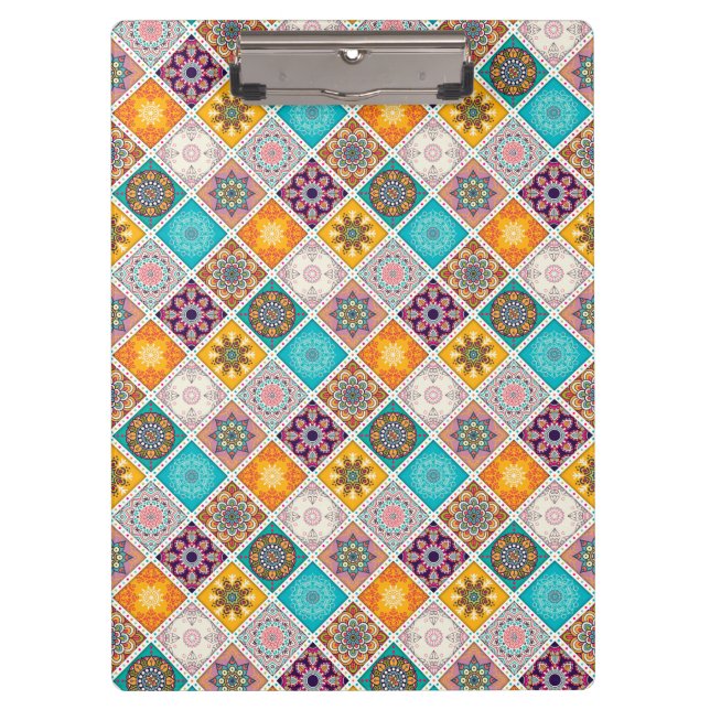 Sonnenschein-Türkis-Mandala-Fliesenmuster Klemmbrett (Vorderseite)