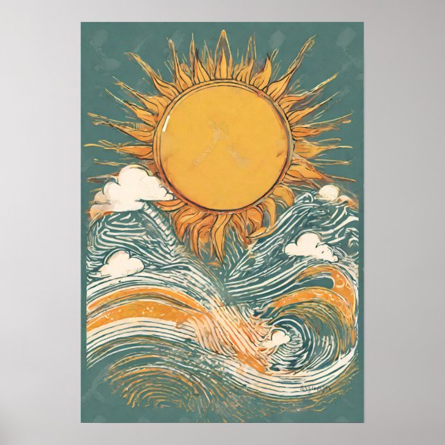 Sonnenschein über Sonnenhimmel Illustration Wand K Poster (Vorne)