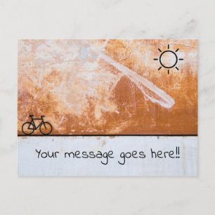 Sonnenschein und Fahrraddesign auf Orangengewebe Postkarte