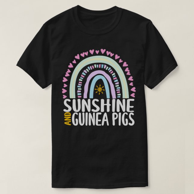 Sonnenschein und Guinea Schweine Niedliches Regenb T-Shirt (Design vorne)
