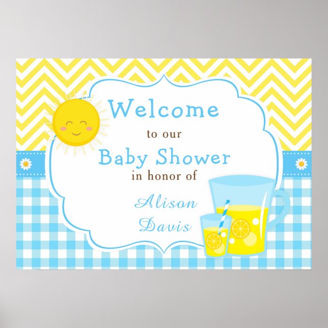 Sonnenschein und Lemonade Blau & Gelb Dusche Party Poster (Vorne)