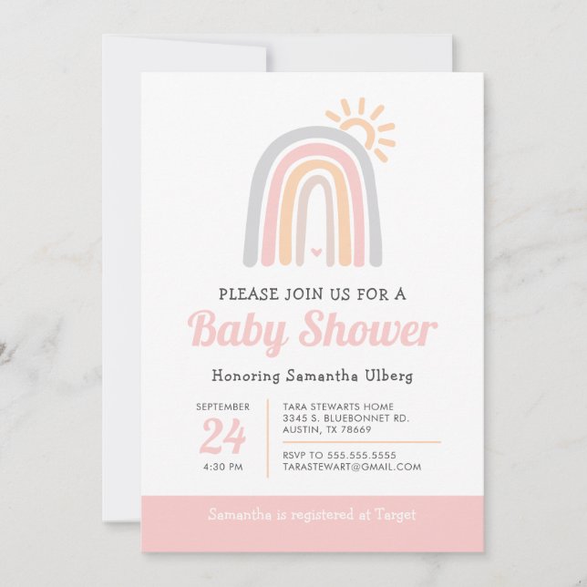 Sonnenschein und Rainbows Girl Baby Dusche Einladung (Vorderseite)