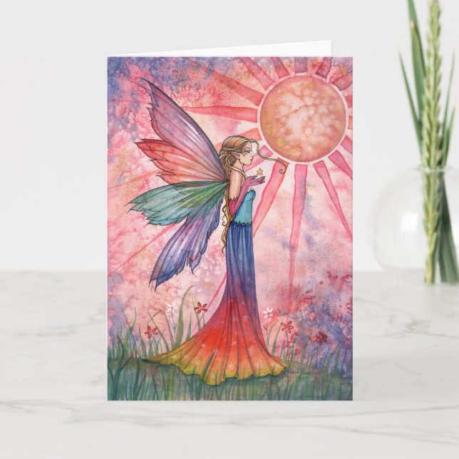 Sonnenschein und Regenbogen-Fairy-Grußkarte Karte (Vorderseite)