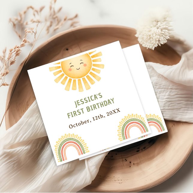 Sonnenschein- und Regenbogen-Geburtstagsfeier Serviette (Von Creator hochgeladen)