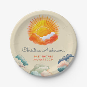 Sonnenschein und Wolken Gelb Graue Retro Baby Dusc Pappteller
