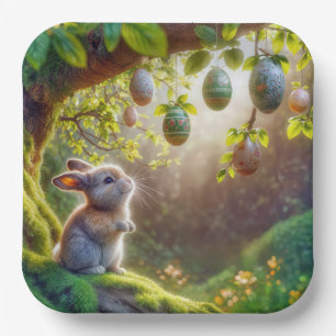 Sonnenschein unter einem Ostereierbaum Pappteller