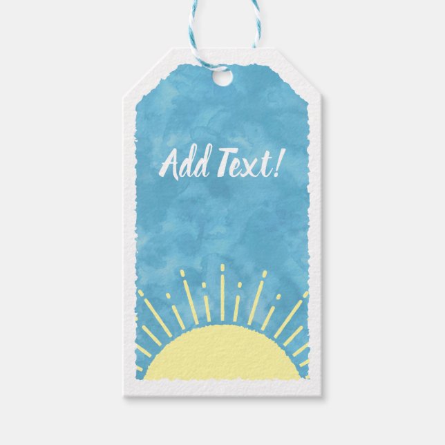 Sonnenschein Wasserfarbe Babydusche im Hintergrund Geschenkanhänger (Vorderseite)
