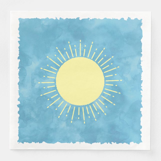 Sonnenschein Wasserfarbe Babydusche im Hintergrund Serviette (Vorderseite)