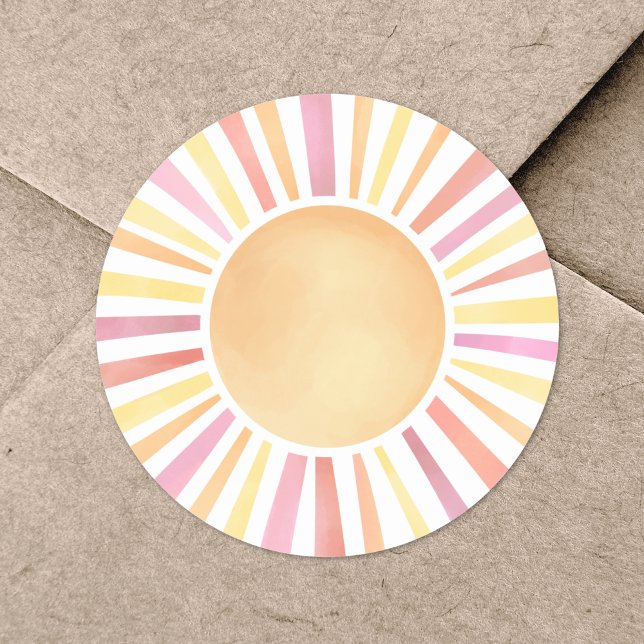 Sonnenschein Wasserfarbe Rosa Sonne Runder Aufkleber (Sunshine Watercolor Pink Sun Classic Round Sticker)