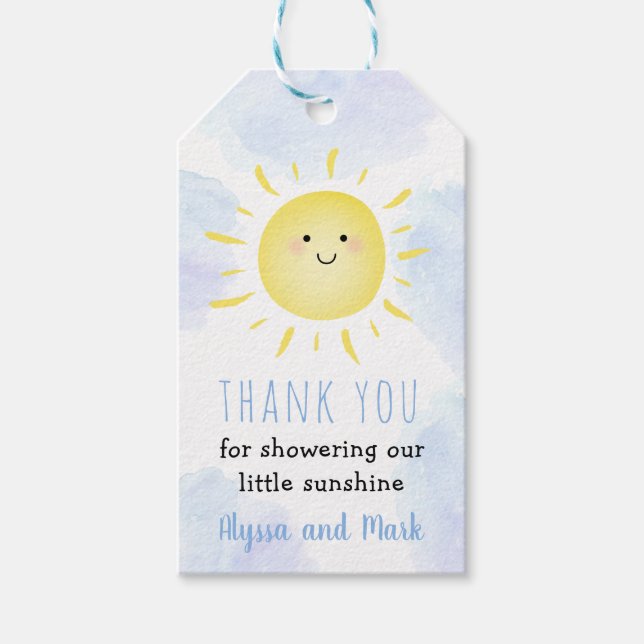 Sonnenschein Wolken Blue Boy Baby Dusche Geschenkanhänger (Vorderseite)