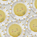 Sonnenschein-Wolken-Neutronendusche Pappteller<br><div class="desc">Entworfen,  um meine Sunshine Baby Dusche Kollektion zu ergänzen. Mit einer Aquarellsonne mit weichen rosa Wolken und dem Header "Unser kleiner Sonnenschein-Regen" in handgeschriebener Typografie. Wenn Sie eine andere Farbe oder ein zusätzliches Stück,  das nicht in der Sammlung ist,  bitte lass mir wissen (Maria),  ich bin gerne zu helfen!</div>