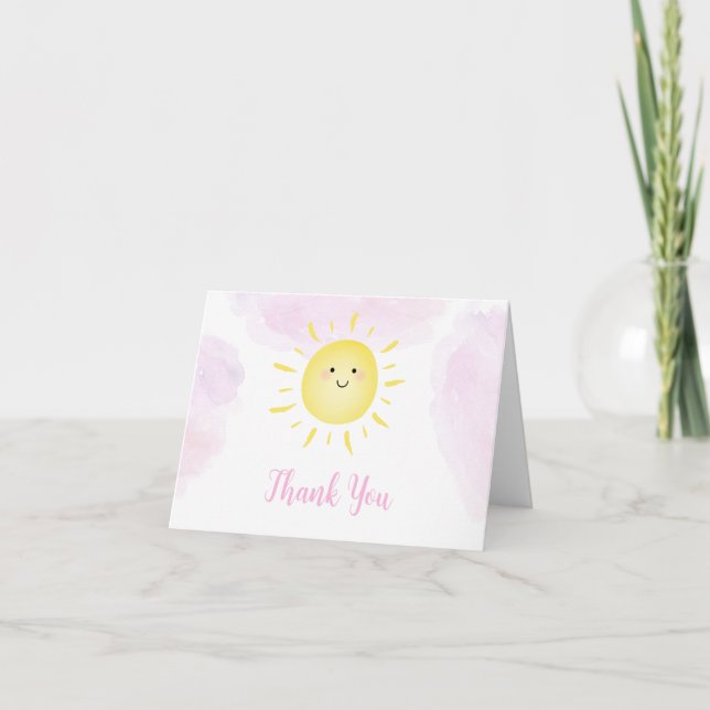 Sonnenschein Wolken Pink Girl Geburtstag Dankeskarte (Vorderseite)