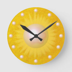Sonnenscheinsun-goldenes gelbes sonniges helles runde wanduhr