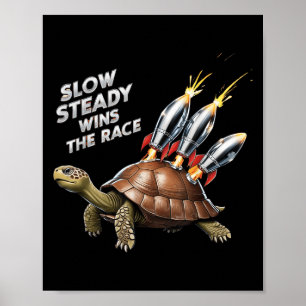 Sonnenschildkröte mit Raketenschraubern langsam un Poster
