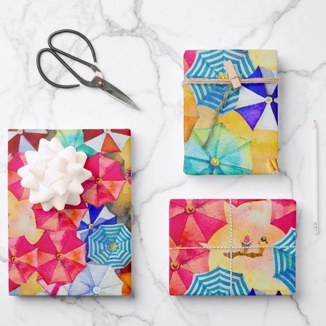 Sonnenschirme am Sandstrand Geschenkpapier Set (Vorderseite)