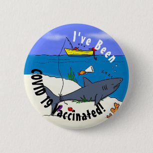 Sonnenschlafhai und Fischerei Cartoon Button