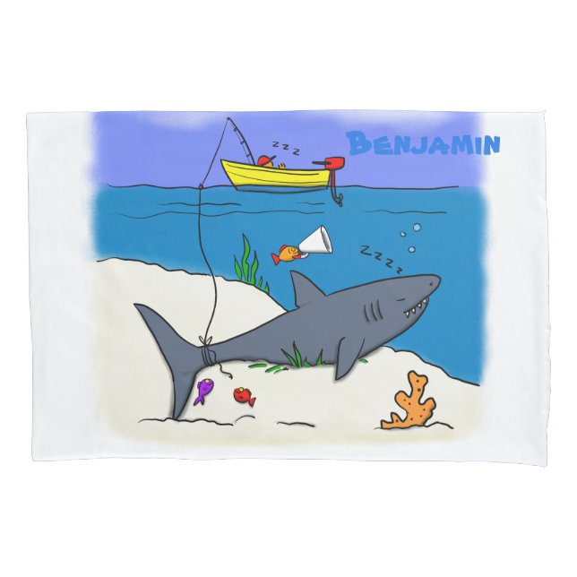 Sonnenschlafhai und Fischerei Cartoon Kissenbezug (Vorderseite)