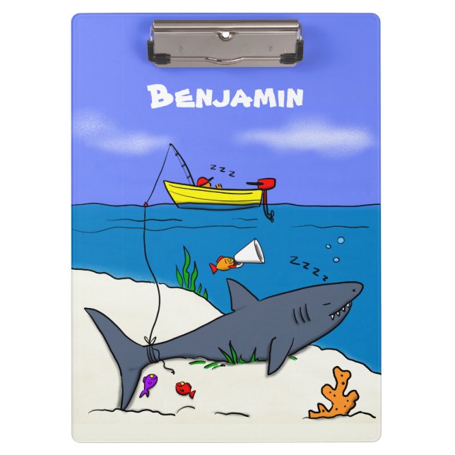 Sonnenschlafhai und Fischerei Cartoon Klemmbrett (Vorderseite)