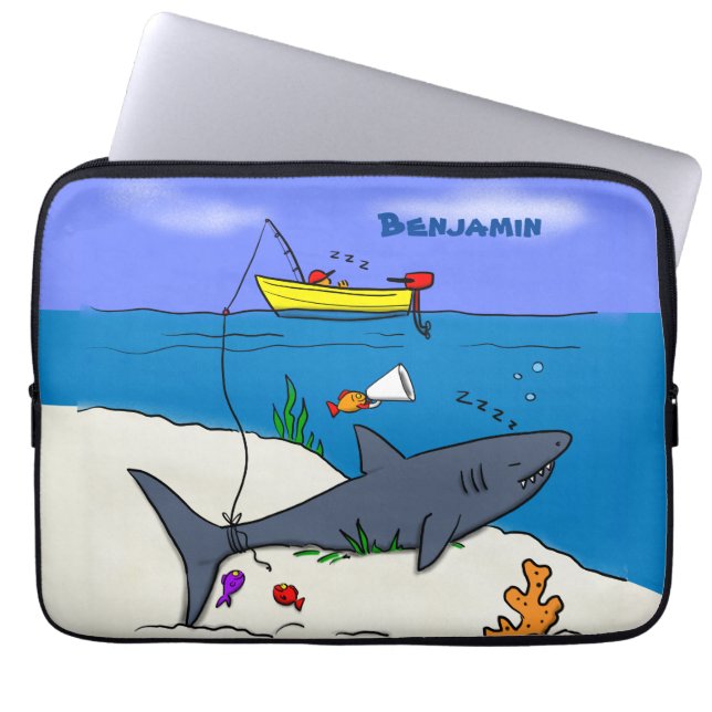 Sonnenschlafhai und Fischerei Cartoon Laptopschutzhülle (Vorderseite)