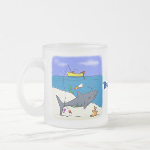 Sonnenschlafhai und Fischerei Cartoon Mattglastasse