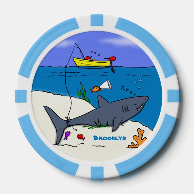 Sonnenschlafhai und Fischerei Cartoon Pokerchips (Vorderseite)