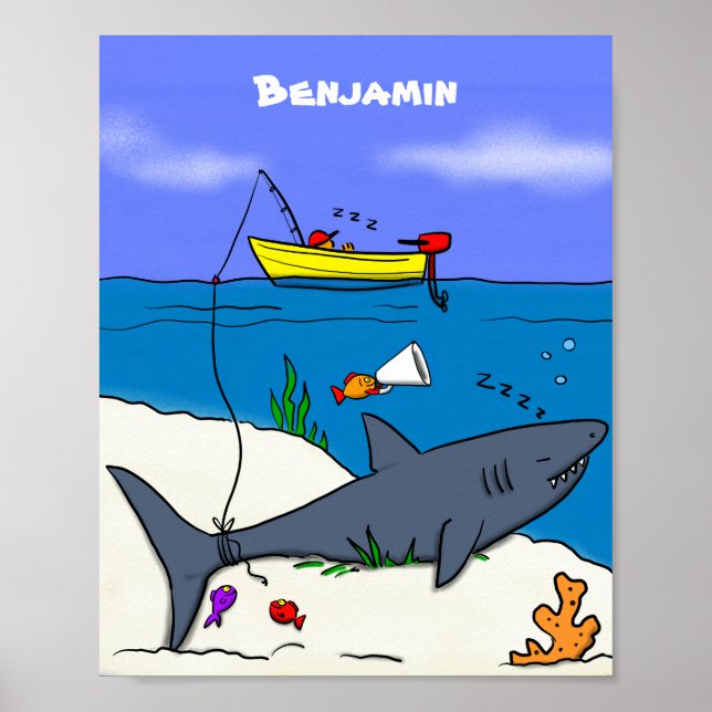 Sonnenschlafhai und Fischerei Cartoon Poster (Vorne)